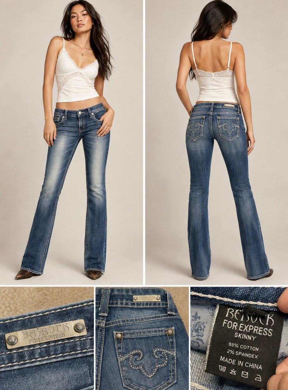Y2K Indie Sleaze 00s Rerock for Express Bootcut Jeans Sz 4 Embroidered Low Rise